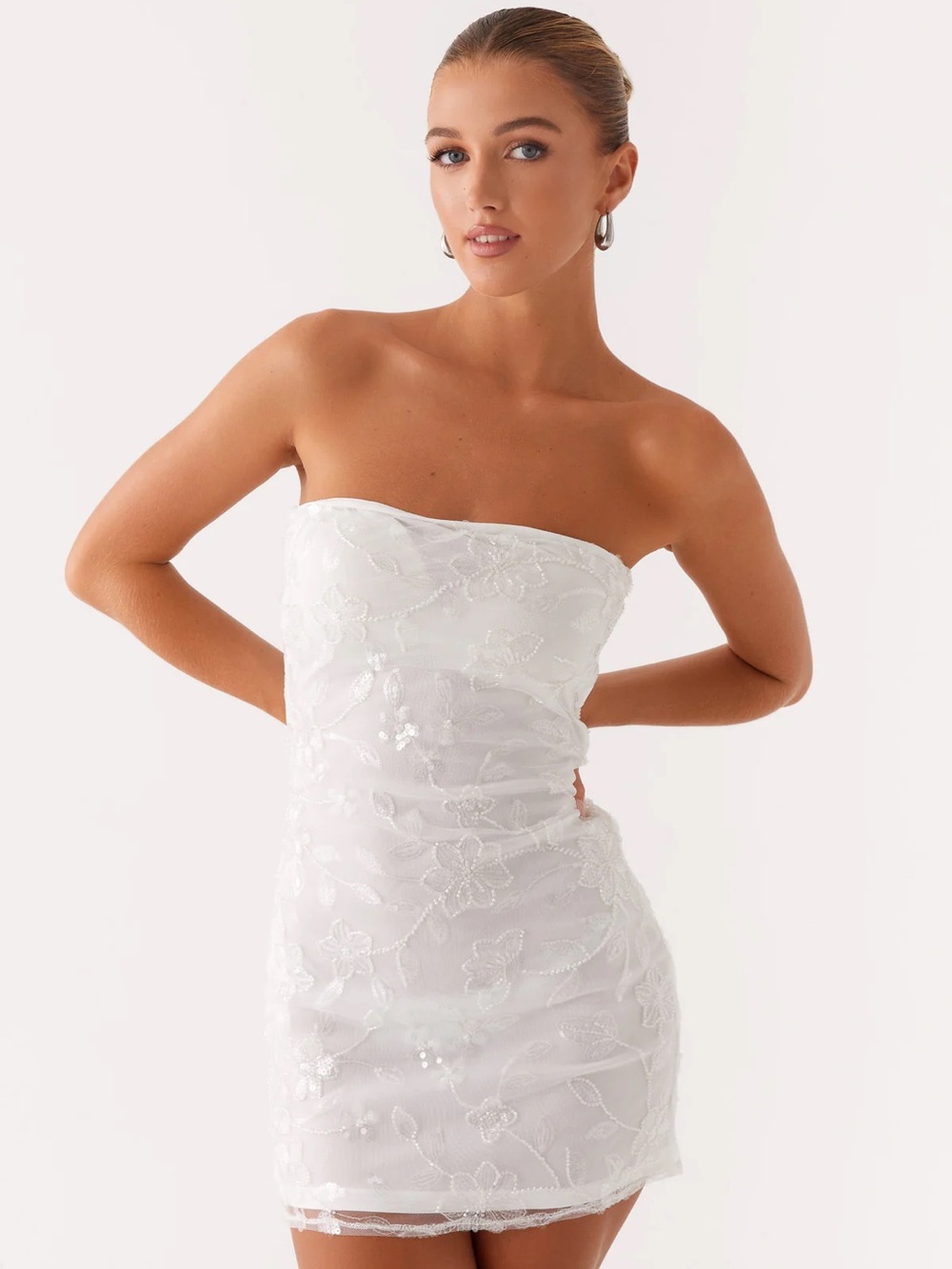 Peppermayo Moorey Beaded Mini Dress White Silver 10 NWT